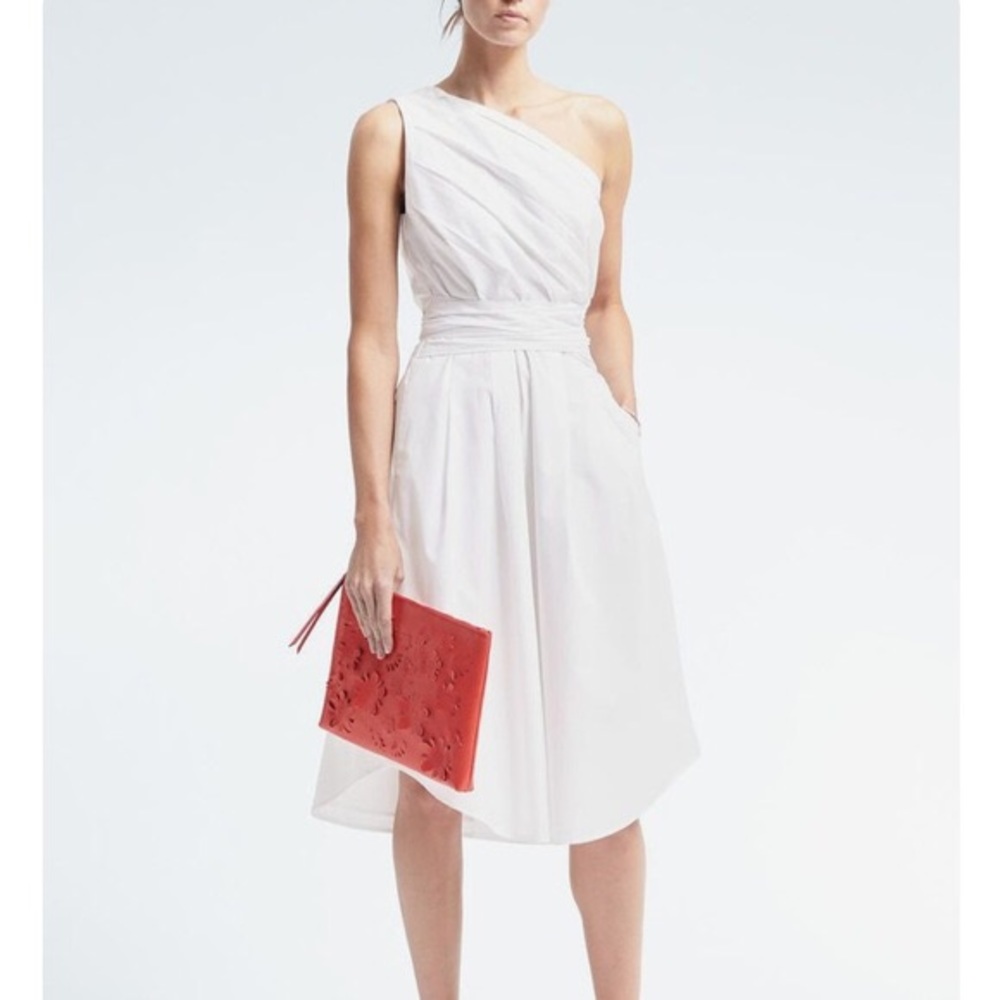 Banana Republic One Shoulder Poplin White Dress OP
